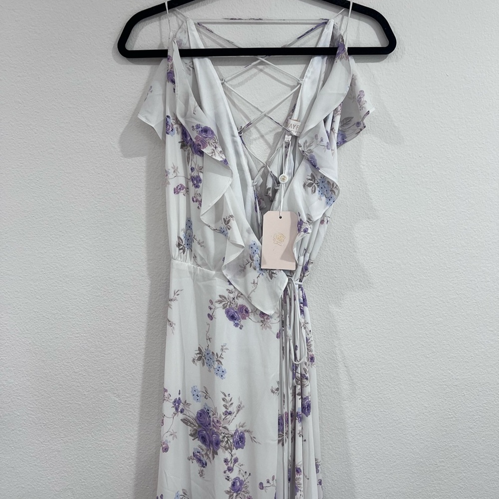 Wayf White and Cream Flutter Sleeve Maxi Dress